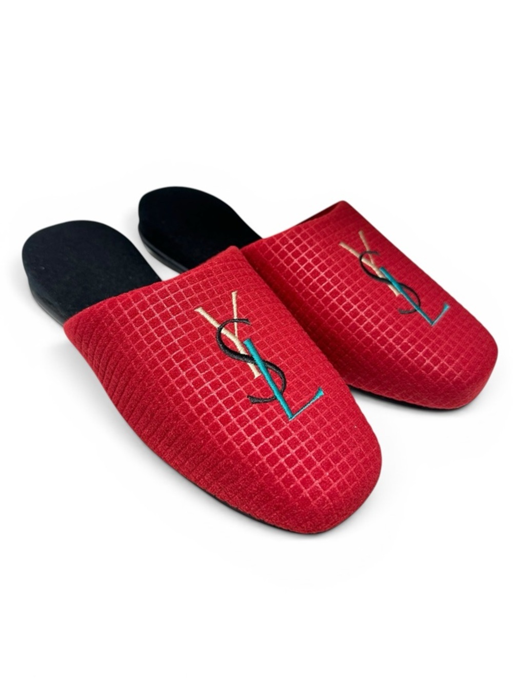 YSL Red & Black Embroidered Non Slip House Slippers